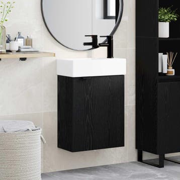 vidaXL Badkamermeubel met kraan Zwart eiken 45,5 x 22,5 x 84, Verzenden