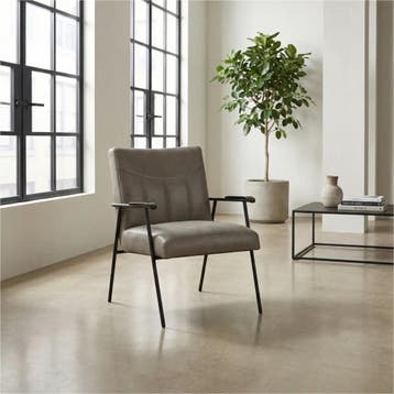 Leren fauteuil Beam - Vintage Stone (grijs), Maison & Meubles, Fauteuils, Ophalen of Verzenden