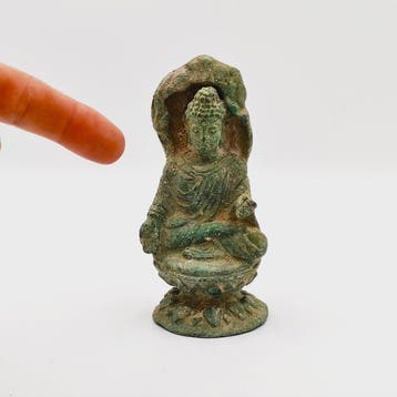 Oudwestaziatisch, Swatvallei Brons Zittende Boeddha op, Antiquités & Art