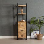 Boekenkast Mangohout Britt Smal Met Lades, Huis en Inrichting, Kasten | Boekenkasten, Verzenden, Nieuw, Overige houtsoorten, Industriële meubels