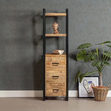 Boekenkast Mangohout Britt Smal Met Lades, Huis en Inrichting, Verzenden, Nieuw, Overige houtsoorten, Industriële meubels