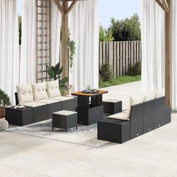 vidaXL Tuinbank Set 9 st 8-Aantal zitplaatsen Zwart Poly, Verzenden