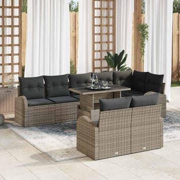 vidaXL Tuinbank Set 9 st Grijs poly rattan, Tuin en Terras, Verzenden, Nieuw