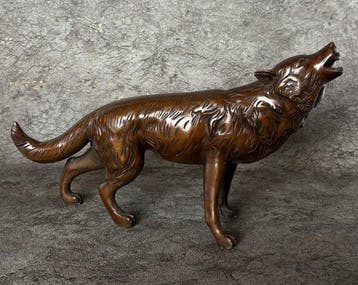 Beeld, Groot formaat wolf 30 cm - 18.5 cm - Brons
