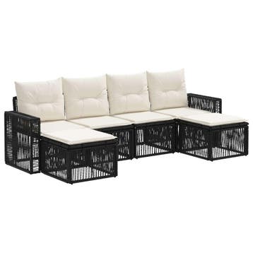 vidaXL Tuinbank Set 6 pcs Zwart en Crème Wit poly rattan, Verzenden, Nieuw