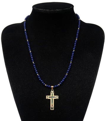 Lapis lazuli - Ketting - Bezet kruis – Lichtinsigne –