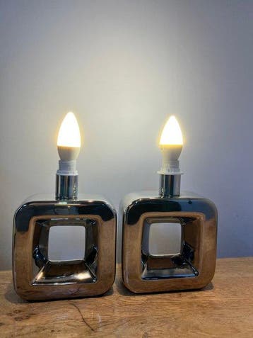 Tafellamp (2) - keramiek zilverglazuurde tafellampen zonder