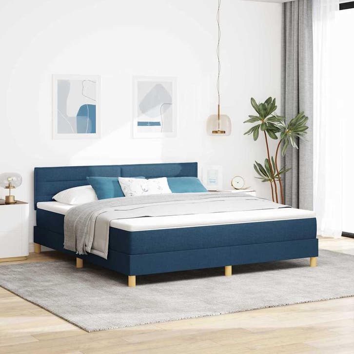 vidaXL LED Box Spring Bed met hoofdeinde Blauw 180 x 200 cm, Huis en Inrichting, Slaapkamer | Bedden, Nieuw, Verzenden