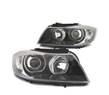 PHARES POUR BMW SÉRIE 3 E90 91 05-12 LED ANGEL EYES FOND NOI, Verzenden