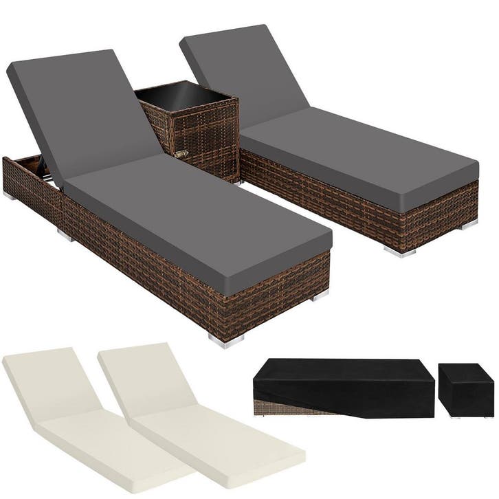 tectake 2 rotan ligstoelen met aluminium frame en tafel, inc, Tuin en Terras, Tuinsets en Loungesets, Verzenden