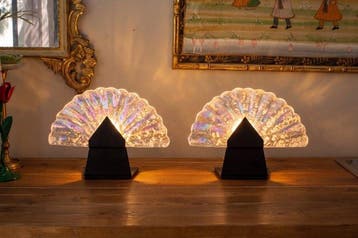 Nachtlampje (2) - iriserende parelmoeren waaier - Glas,