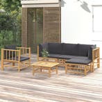 vidaXL 6-delige Loungeset met kussens bamboe donkergrijs, Verzenden, Loungeset