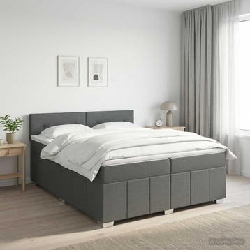 vidaXL Boxspringbed met matras Donkergrijs 200 x 200 cm Stof, Verzenden, Nieuw