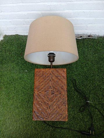Tafellamp - Hout, Rattan, Metaal, Fabric - 60 cm