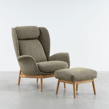 Fauteuils met eiken frame - Relaxfauteuils met voetenbank, Huis en Inrichting, 100 tot 125 cm, Modern, minimalistisch, scandinavisch, deens, retro