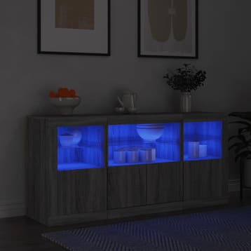 vidaXL Dressoir met LED-verlichting 142,5x37x67 cm grijs, Huis en Inrichting, Kasten | Dressoirs, Verzenden, Nieuw