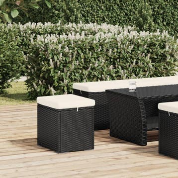 vidaXL Hocker met kussen 40x30x40 cm poly rattan zwart, Huis en Inrichting, Zetels | Voetbanken en poefs, Verzenden, Nieuw