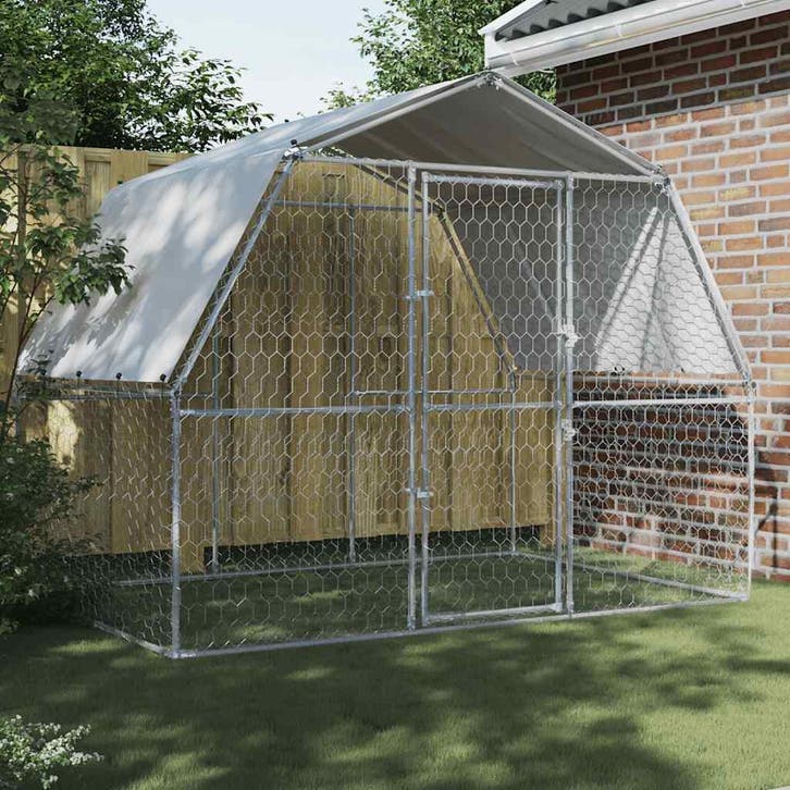 vidaXL Hondenkennel met dak en deur gegalvaniseerd staal, Animaux & Accessoires, Maisons pour chiens, Envoi