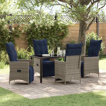 vidaXL Tafel en stoelen set 5 st Grijs PE Riet, Verzenden, Nieuw