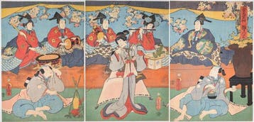 KUNISADA • Het poppenfestival • Drieluik • Japanse houtsnede