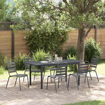 vidaXL Tuin Eettafel Set 7 st Antraciet Poedergecoat staal, Tuin en Terras, Tuinsets en Loungesets, Verzenden, Nieuw