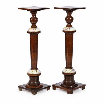 Antique Colonne (2) - 1850-1900 - Bois rare avec porcelaine, Antiquités & Art