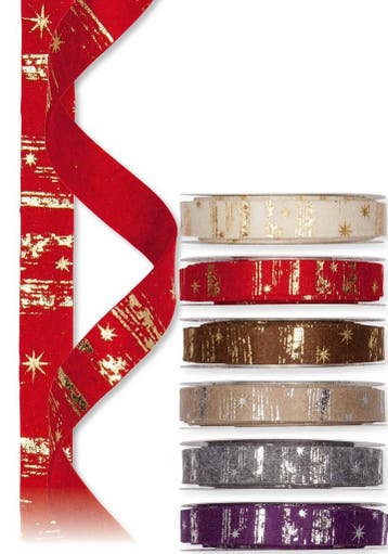 Vilt lint viltband bedrukt met sterren 77 rood goud 2 cm rol, Nieuw
