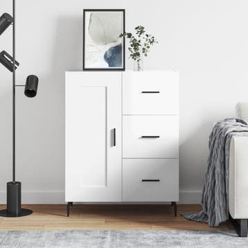 vidaXL Dressoir 69,5x34x90 cm bewerkt hout hoogglans wit, Huis en Inrichting, Kasten | Dressoirs, Verzenden, Nieuw