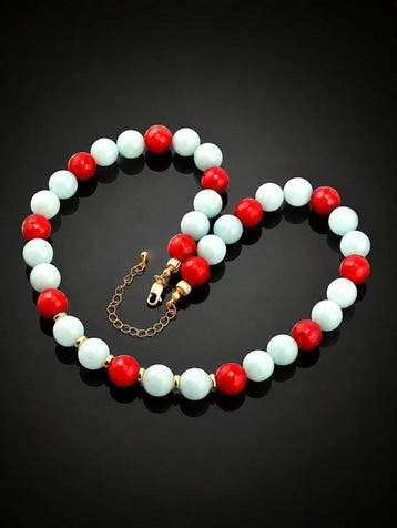 Angeliet- en jade kralenketting - 925 zilver - goudverguld, Verzamelen
