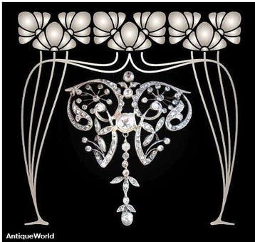 Broche - 18 karaat Geel goud, Zilver - 3.00ct. tw. Diamant