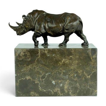 sculptuur, Walking Rhino - 13 cm - Brons, Marmer