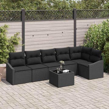 vidaXL Tuinbank Set 7 st Zwart poly rattan, Verzenden