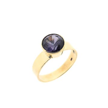 Gouden ring gezet met een synthetische edelsteen, 18 tot 19, Gebruikt, Ophalen of Verzenden, Met edelsteen