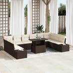 vidaXL Tuinbank Set met opslag 11 pcs Bruin Poly rattan, Verzenden