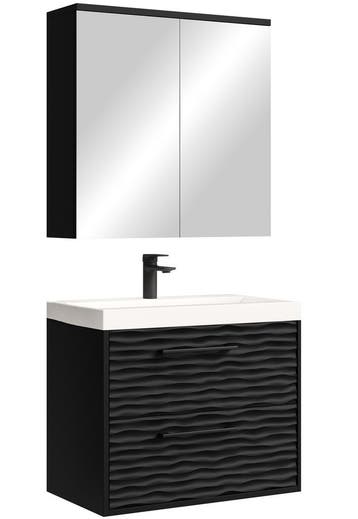 Badkamermeubel Etna 60cm mat zwart Badmeubel met spiegelkast, Maison & Meubles, Verzenden