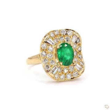 Ring - 18 karaat Geel goud - 2.62ct. tw. Smaragd - Diamant