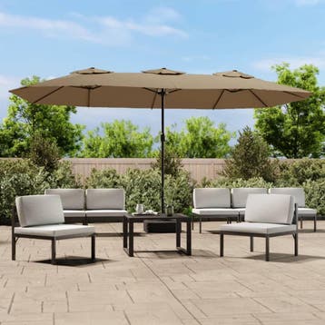 vidaXL Parasol dubbel dak met LED 449x265 cm taupe, Verzenden