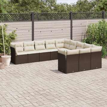 vidaXL 11-delige Loungeset met kussens poly rattan bruin, Verzenden, Loungeset