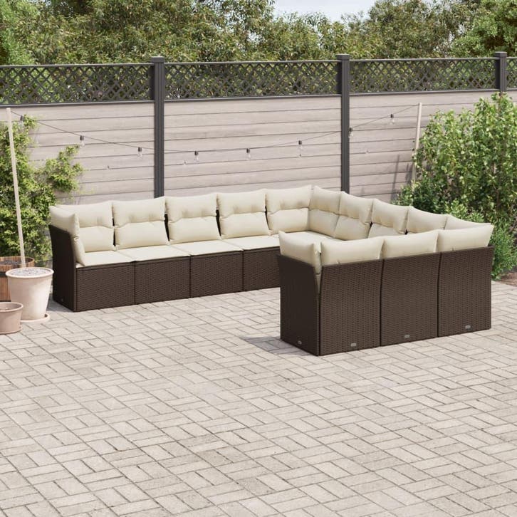 vidaXL 11-delige Loungeset met kussens poly rattan bruin, Jardin & Terrasse, Ensembles de jardin, Envoi