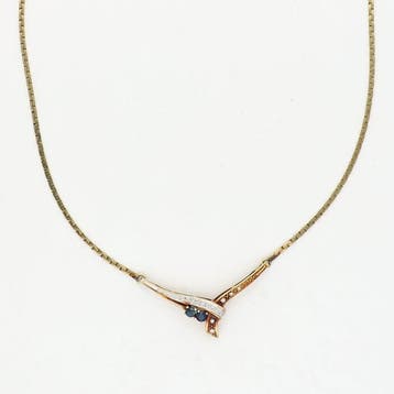 Chaîne - 14 carats Or jaune, Or blanc Saphir - Diamant