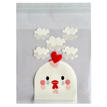 Cellofaan Zakjes met Plakstrip - 10x10 cm - Wit/Rood - Kip -, Verzenden