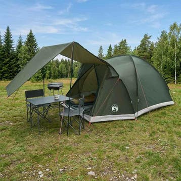 vidaXL Huisje Tent 4-persoons Legergroen Polyester en Staal, Verzenden