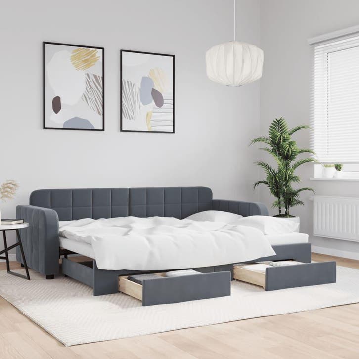 vidaXL Slaapbank onderschuifbed en lades 80x200 cm fluweel, Maison & Meubles, Chambre à coucher | Lits, Envoi