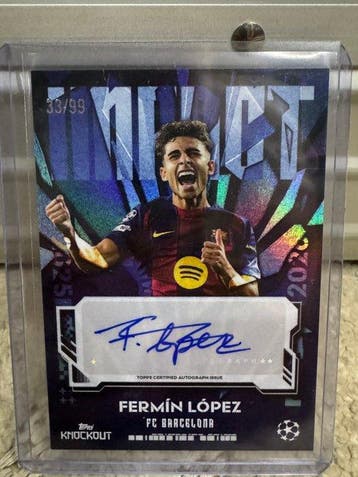 2025/26 Topps Knockout UCL Fermín López Gesigneerde kaart,, Nieuw