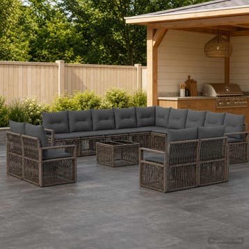 vidaXL Tuinbank Set 14 st Grijs poly rattan, Tuin en Terras, Verzenden, Nieuw
