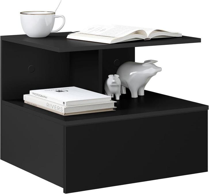 2dekans | Woltu Hangend Nachtkastje Zwart – Wandmontage – 40, Huis en Inrichting, Slaapkamer | Nachtkastjes, Ophalen of Verzenden