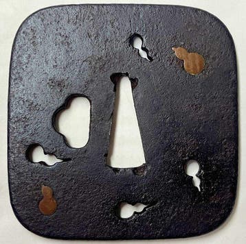 Tsuba sukashi au motif gourde avec boîte - Japon
