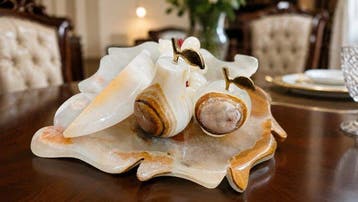 Rare Himalayan Onyx Marble Fruit Set with Handcrafted Leaf