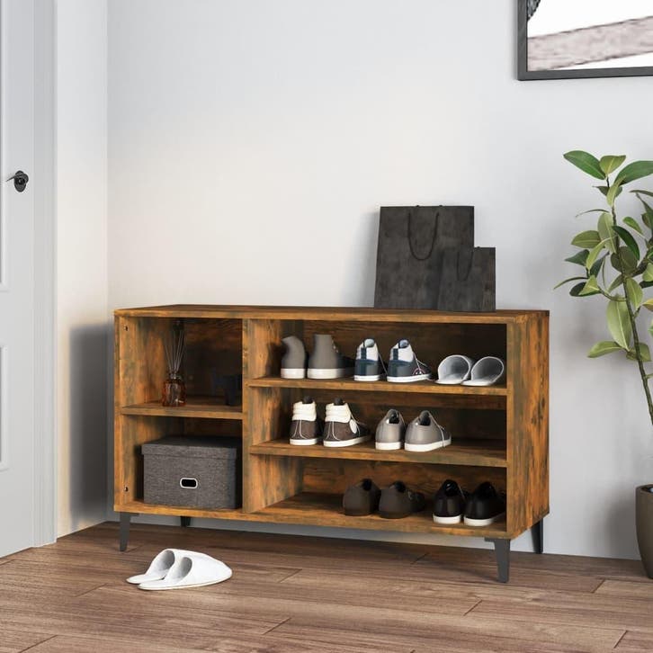vidaXL Schoenenkast 102x36x60 cm bewerkt hout gerookt, Maison & Meubles, Armoires | Armoires à chaussures, Envoi