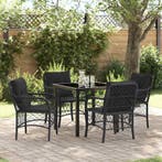 vidaXL Tuin Eettafel Set met kussen 5 pcs Zwart poly rattan, Tuin en Terras, Verzenden, Nieuw